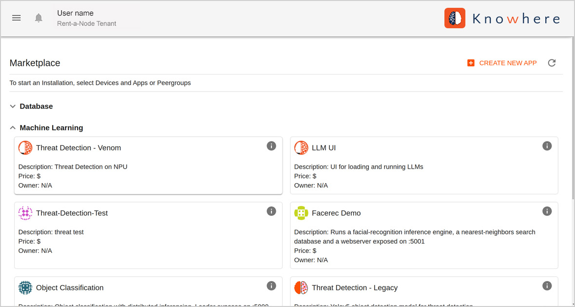 Knowhere screenshot for a Rent-a-Node Tenant